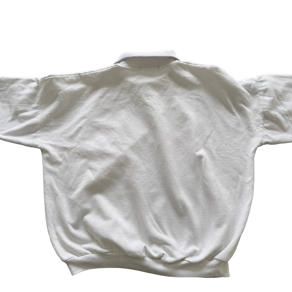 Vintage White Teddy Bear Tea Party Graphic Sweatshirt Polo Collar Women Large - Picture 2 of 8